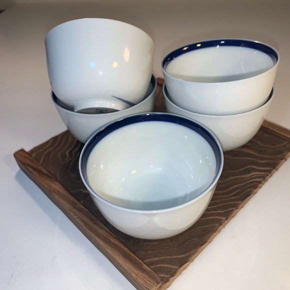Kitchen Set Of 5 Blue Rimmed Japanese Bone China Tea Cups Poshmark